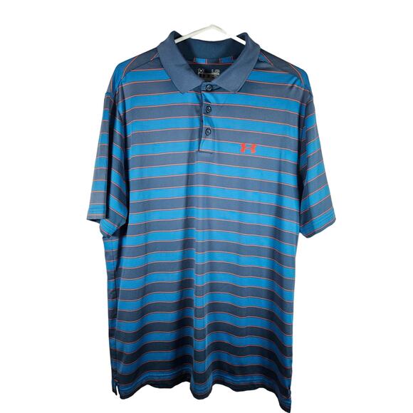 Under Armour Men's Heatgear Short Sleeve Polo Size Large Blue Red Stripes‎ - Picture 1 of 6